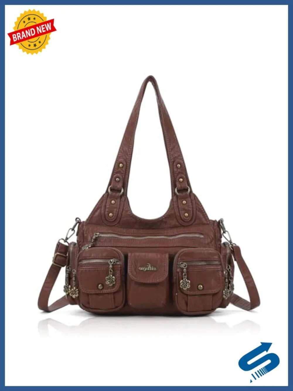 Vegan Leather Hobo Bag Multi-Pocket Shoulder Purse Retro Crossbody